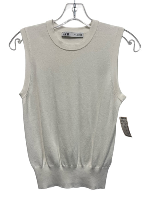 Zara Size S White Viscose Knit Crew Neck Vest Top Top White / S