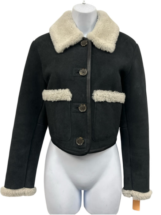 J Crew Collection Size XXS Black & Gray Lamb leather Shearling Crop Suede Jacket Black & Gray / XXS
