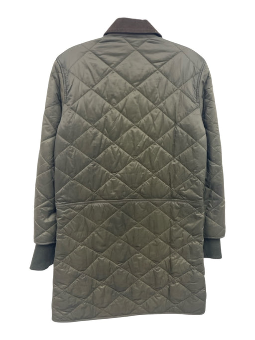 Barbour Size 4 Olive Green & Brown Polyamide Diamond Quilted Knee Length Jacket Olive Green & Brown / 4