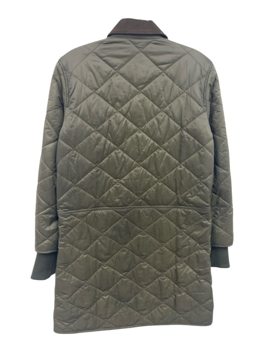 Barbour Size 4 Olive Green & Brown Polyamide Diamond Quilted Knee Length Jacket Olive Green & Brown / 4