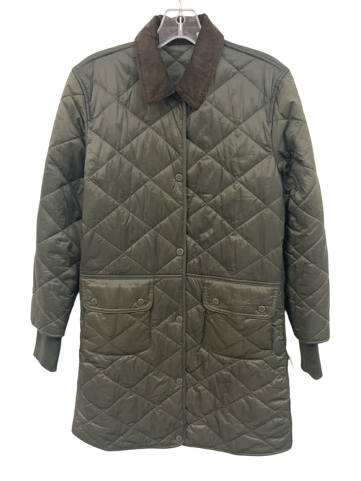 Barbour Size 4 Olive Green & Brown Polyamide Diamond Quilted Knee Length Jacket Olive Green & Brown / 4