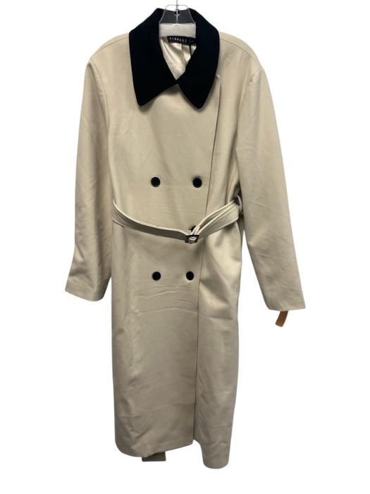 Lioness Size S Cream & Black Polyester Contrast Collar Trench Maxi Belted Coat Cream & Black / S
