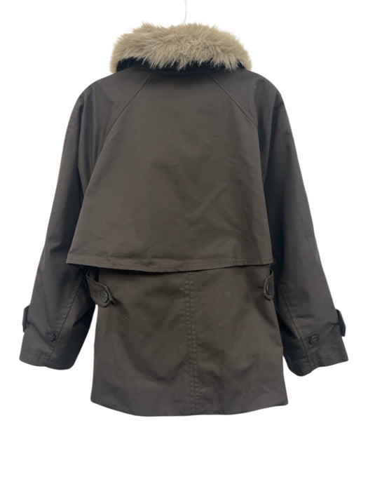 Zara Size S Dark Brown Polyester Faux Fur Collar Button Down Long Sleeve Jacket Dark Brown / S