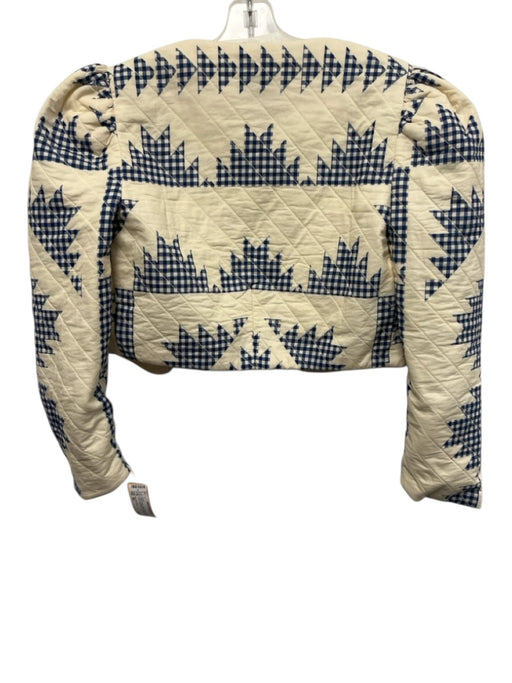Sea New York Size XS Cream & Blue Cotton Quilted Open Front Long Sleeve Jacket Cream & Blue / XS