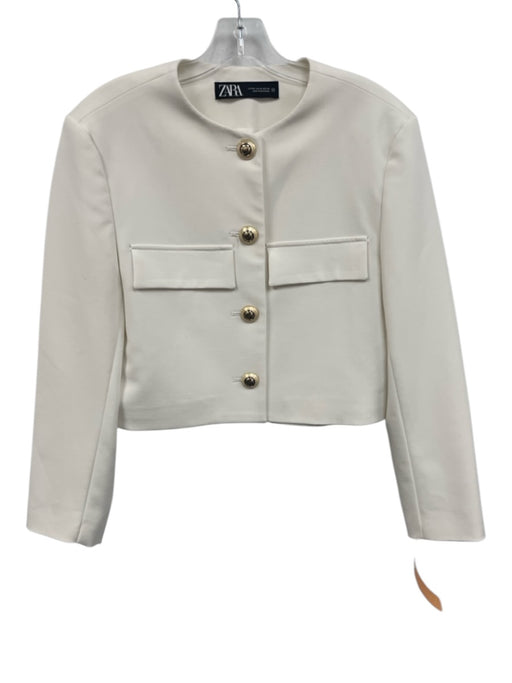 Zara Size S Cream Polyester Gold Buttons Mini Skirt Blazer Skirt Set Cream / S