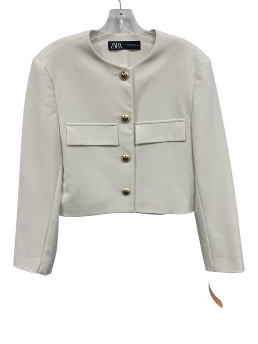 Zara Size S Cream Polyester Gold Buttons Mini Skirt Blazer Skirt Set Cream / S
