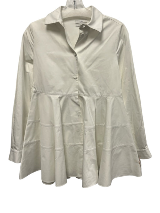 Co. Collections Size XS White Cotton Button Collared Long Sleeve Flare Dress White / XS