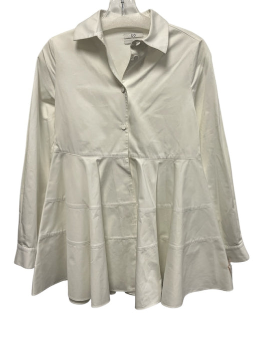 Co. Collections Size XS White Cotton Button Collared Long Sleeve Flare Dress White / XS