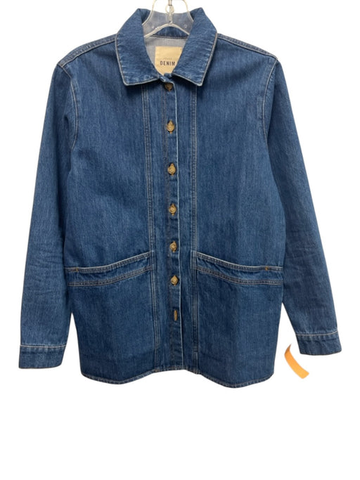 Sezane Size XS Medium Wash Cotton Denim Button Down Contrast Stitch Jacket Medium Wash / XS