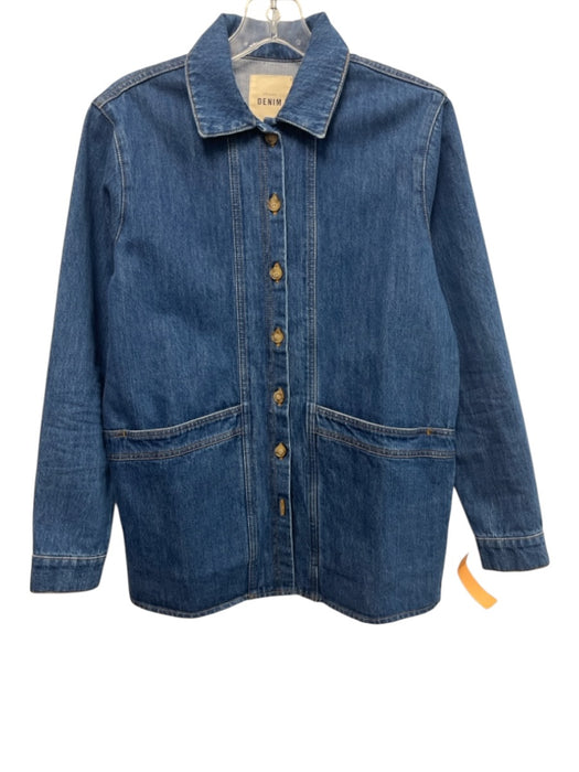 Sezane Size XS Medium Wash Cotton Denim Button Down Contrast Stitch Jacket Medium Wash / XS
