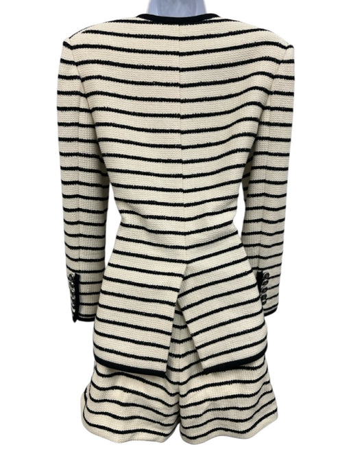 Veronica Beard Size 0 Cream & Black Cotton Horizontal Stripes Trim Short Set Cream & Black / 0