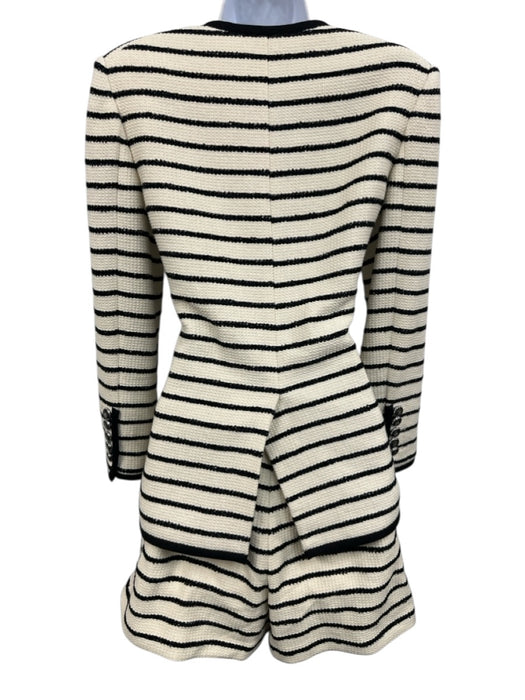 Veronica Beard Size 0 Cream & Black Cotton Horizontal Stripes Trim Short Set Cream & Black / 0