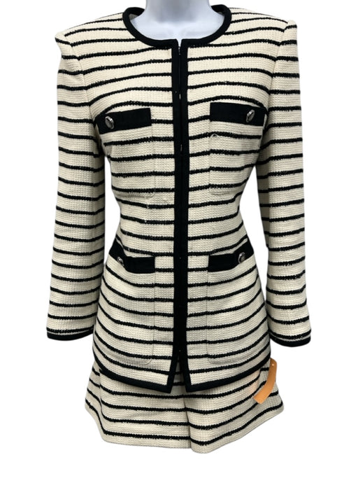 Veronica Beard Size 0 Cream & Black Cotton Horizontal Stripes Trim Short Set Cream & Black / 0