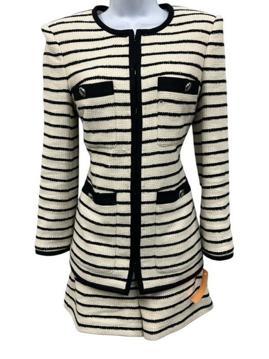 Veronica Beard Size 0 Cream & Black Cotton Horizontal Stripes Trim Short Set Cream & Black / 0