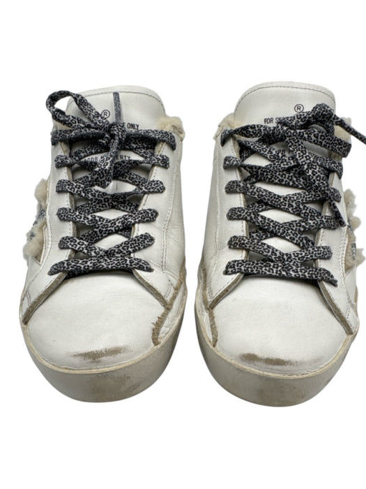 Golden Goose Shoe Size 37 White, Cream, Black Leather & Shearling Laces Sneakers White, Cream, Black / 37