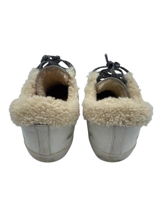 Golden Goose Shoe Size 37 White, Cream, Black Leather & Shearling Laces Sneakers White, Cream, Black / 37