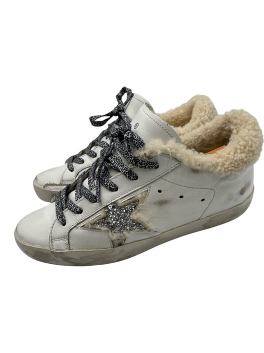 Golden Goose Shoe Size 37 White, Cream, Black Leather & Shearling Laces Sneakers White, Cream, Black / 37