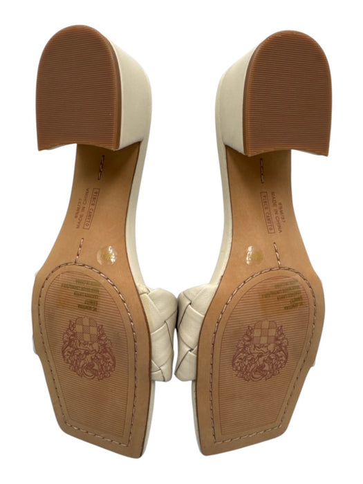 Vince Camuto Shoe Size 6.5 Beige Leather Woven Open Square Toe Mule Sandals Beige / 6.5