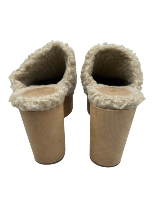 Aster Shoe Size 6.5 Beige & Tan Faux Sherpa Wood Sole Platform Stud Detail Clogs Beige & Tan / 6.5