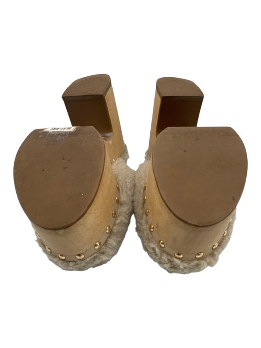 Aster Shoe Size 6.5 Beige & Tan Faux Sherpa Wood Sole Platform Stud Detail Clogs Beige & Tan / 6.5