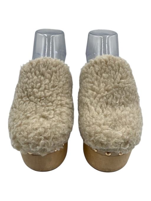 Aster Shoe Size 6.5 Beige & Tan Faux Sherpa Wood Sole Platform Stud Detail Clogs Beige & Tan / 6.5