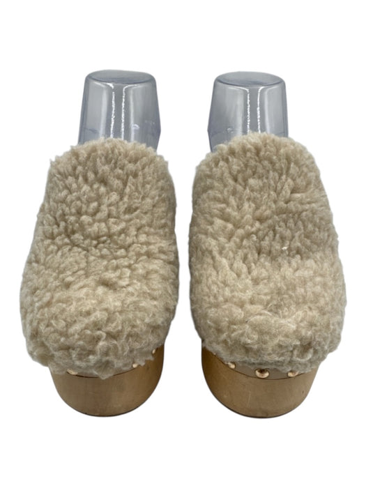 Aster Shoe Size 6.5 Beige & Tan Faux Sherpa Wood Sole Platform Stud Detail Clogs Beige & Tan / 6.5