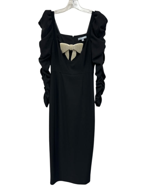 Antonio Melani Size 0 Black Polyester Pearl Bow Ruched Detail Long Sleeve Dress Black / 0