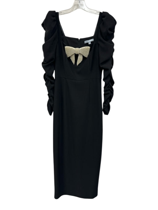 Antonio Melani Size 0 Black Polyester Pearl Bow Ruched Detail Long Sleeve Dress Black / 0