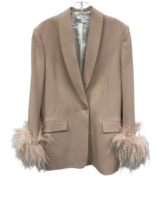 Zara Size XS Blush Beige Polyester Fit & Flare Mini Feathers Back Zip Dress Blush Beige / XS