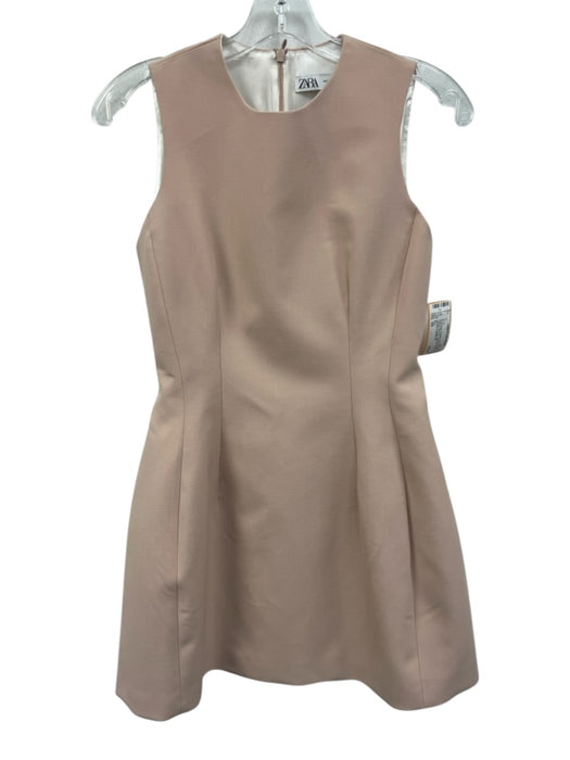 Zara Size XS Blush Beige Polyester Fit & Flare Mini Feathers Back Zip Dress Blush Beige / XS