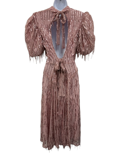 ROTATE BIRGER CHRISTENSEN Size 4 Light Pink Polyester Sequin Stripes Midi Dress Light Pink / 4