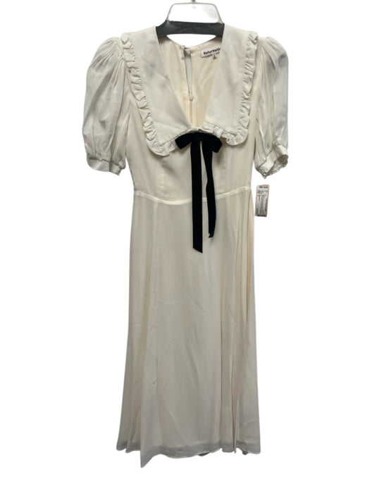 Reformation Size 0 White & Black Viscose Blend Collar Velvet Bow Midi Dress White & Black / 0