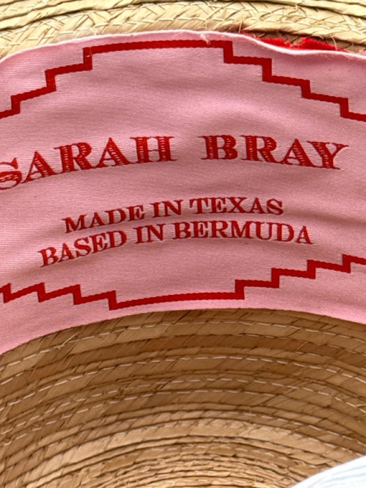 Sarah Bray Bermuda Beige, Blue, White Straw Ribbon Grommet sun hat wide brim Hat Beige, Blue, White