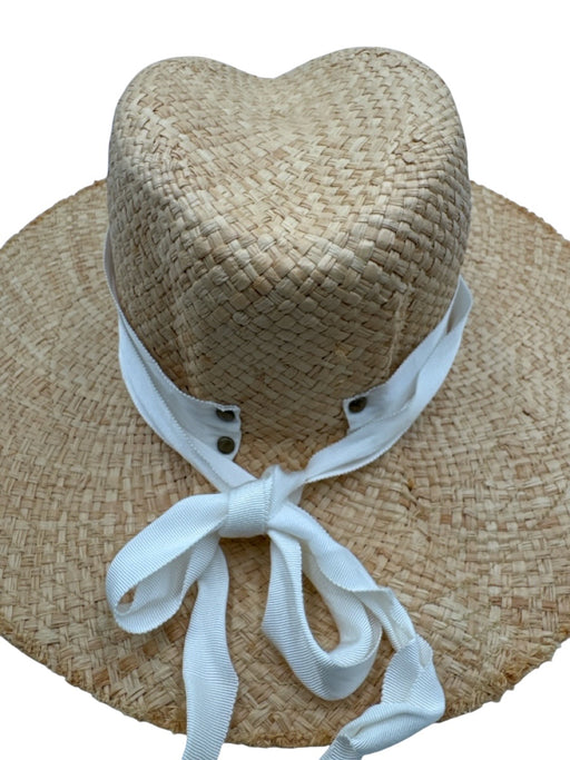 Lola Hats Beige & White Straw Ribbon Sun Hat Wide Brim Hat Beige & White