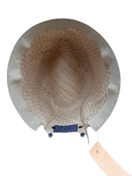 Lola Hats Beige & White Straw Ribbon Sun Hat Wide Brim Hat Beige & White