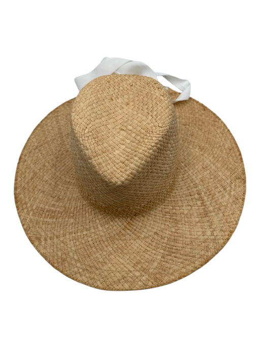 Lola Hats Beige & White Straw Ribbon Sun Hat Wide Brim Hat Beige & White