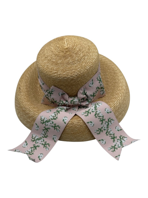 Lisa Lerch Beige, Pink, Green, Blue Straw Ribbon Floral Bow Hat Beige, Pink, Green, Blue