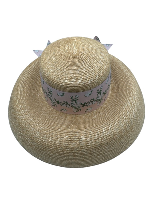 Lisa Lerch Beige, Pink, Green, Blue Straw Ribbon Floral Bow Hat Beige, Pink, Green, Blue
