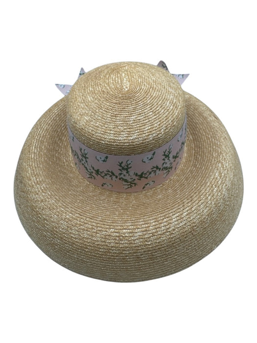 Lisa Lerch Beige, Pink, Green, Blue Straw Ribbon Floral Bow Hat Beige, Pink, Green, Blue