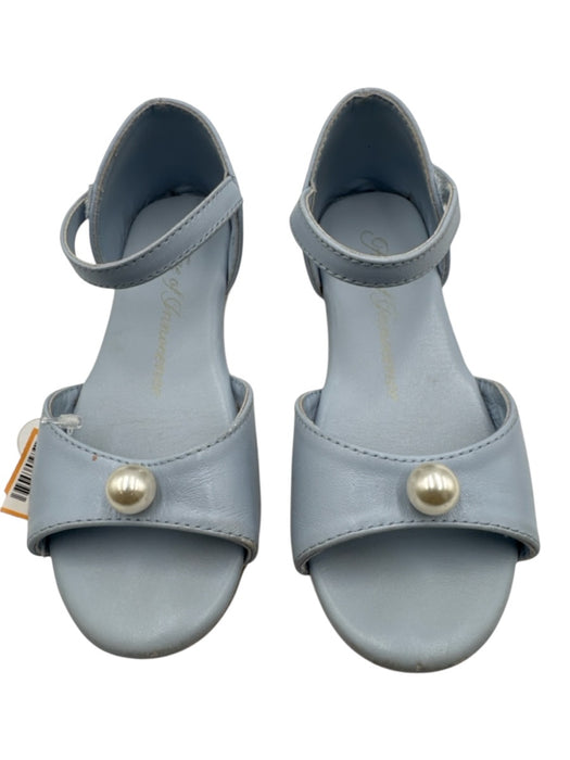Shoe Size Light Blue Leather Faux Pearl Open Toe Mary Jane Ankle Strap Flats Light Blue