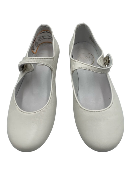 White Leather Snap Mary Jane Flats White
