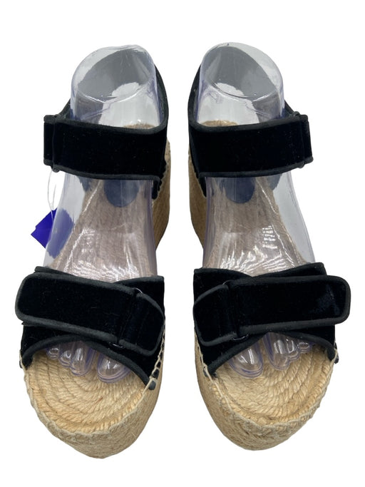 Celine Shoe Size 37 Black & Tan Velvet Jute Velcro Platform Espadrille Black & Tan / 37