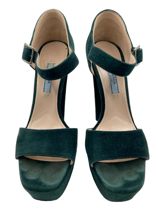 Prada Shoe Size 36.5 Forest Green Suede open toe Platform Ankle Strap Pumps Forest Green / 36.5