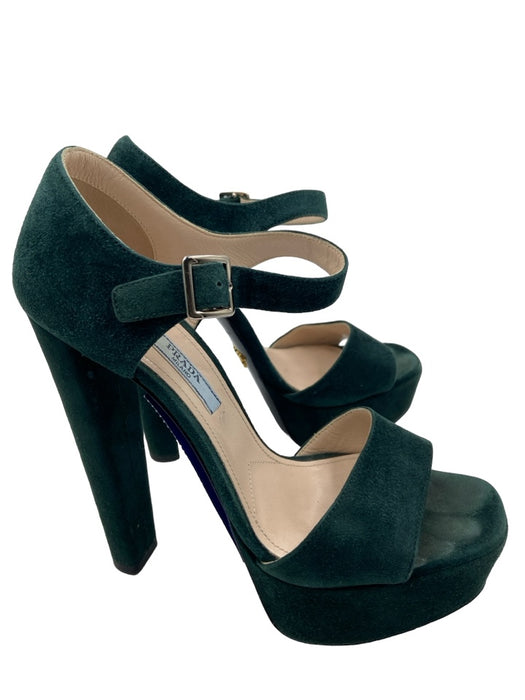 Prada Shoe Size 36.5 Forest Green Suede open toe Platform Ankle Strap Pumps Forest Green / 36.5