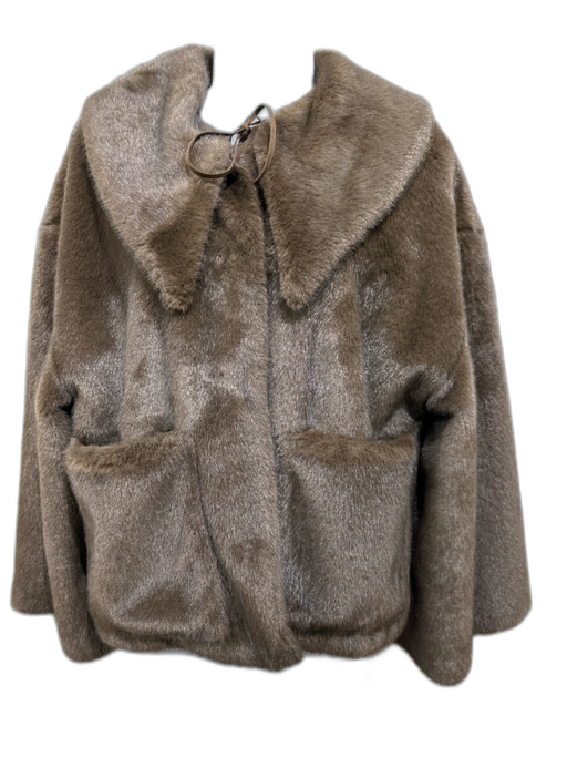 Malene Birger Size 34 Brown Polyester Detachable Collar Faux Fur Coat Brown / 34