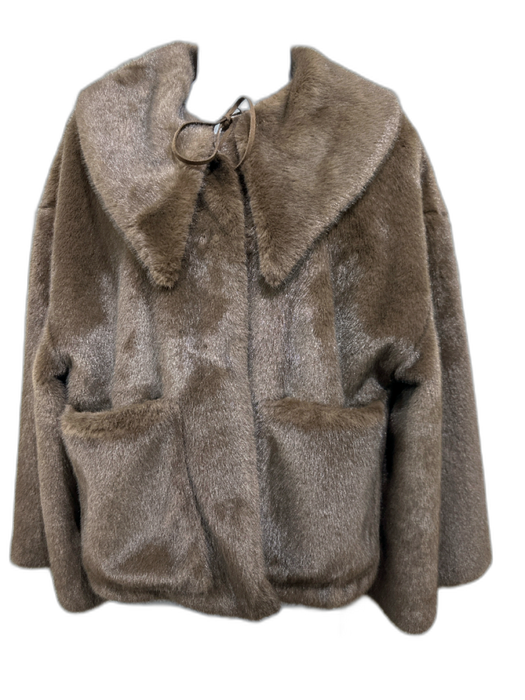 Malene Birger Size 34 Brown Polyester Detachable Collar Faux Fur Coat Brown / 34