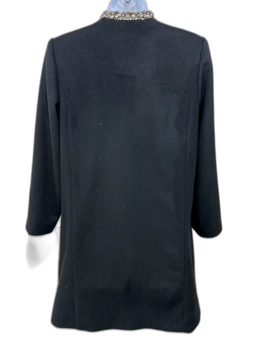 Doen Size XS Black Cashmere Blend Covered Buttons Bejeweled Neckline Darted Coat Black / XS