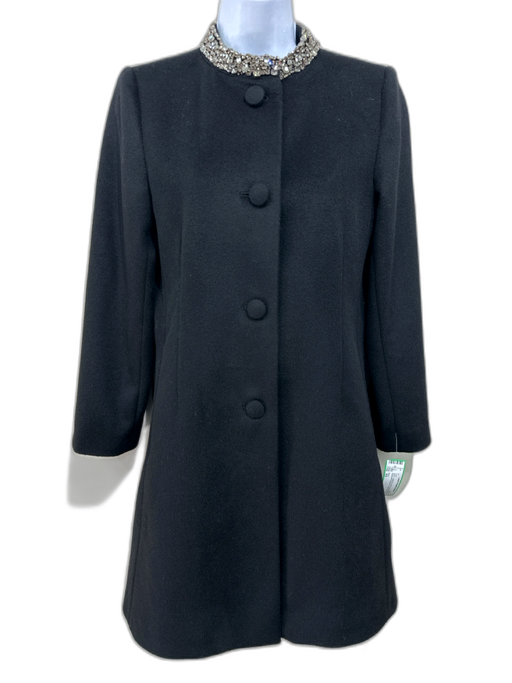 Doen Size XS Black Cashmere Blend Covered Buttons Bejeweled Neckline Darted Coat Black / XS