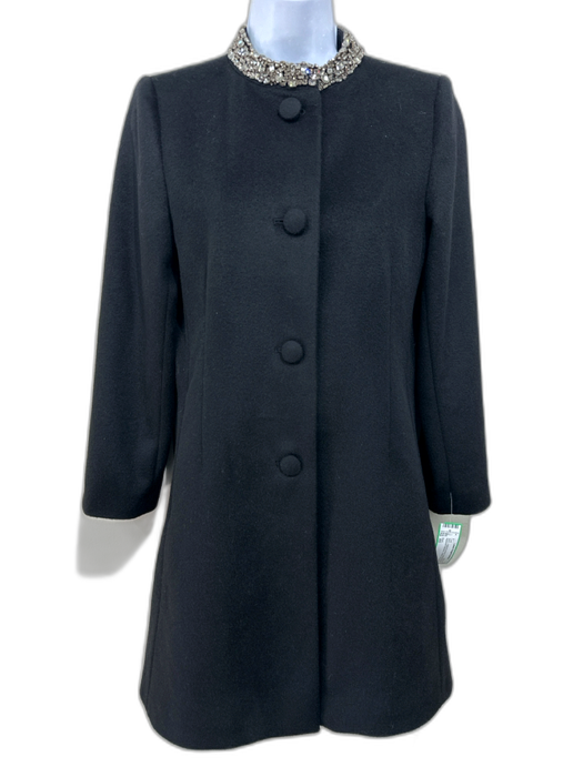 Doen Size XS Black Cashmere Blend Covered Buttons Bejeweled Neckline Darted Coat Black / XS