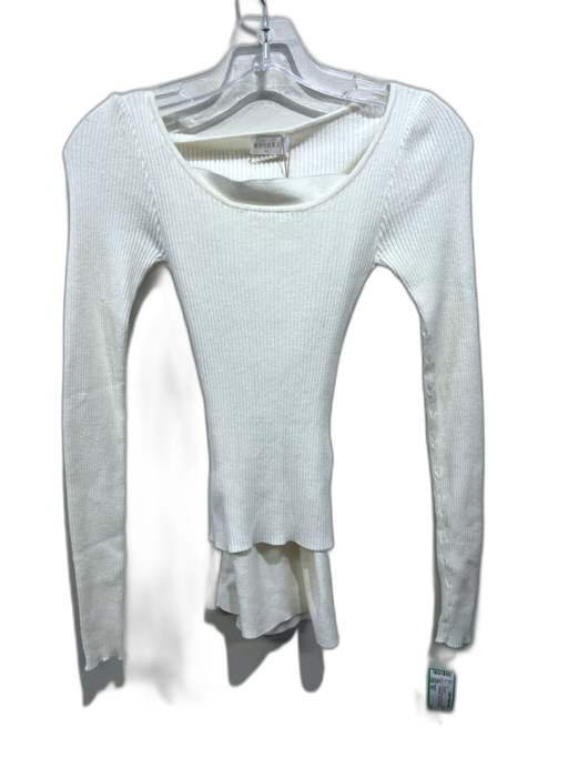 Meshki Size XS Cream Cotton & Cashmere Ribbed Detachable Cowl neck Sweater Cream / XS